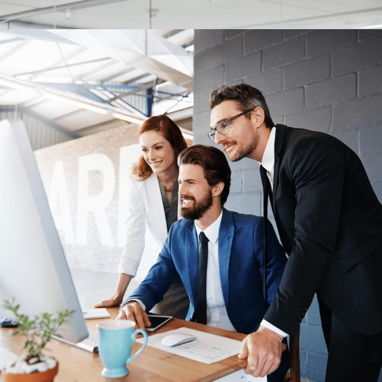 Team collaborating with AI-powered dashboards