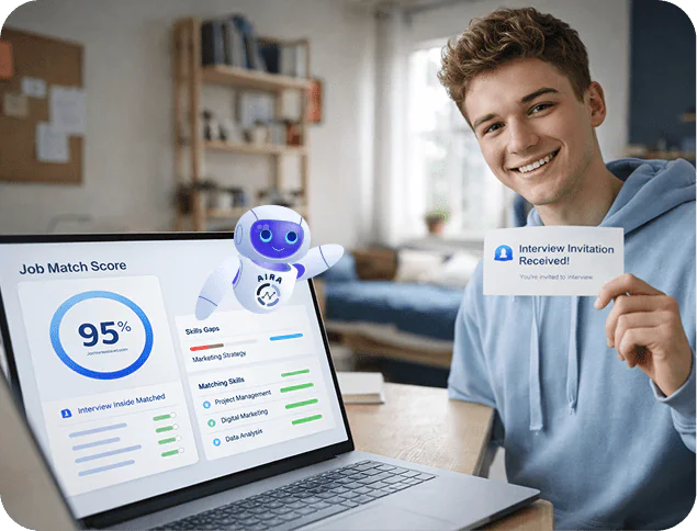 Job seeker using AIRA to check a job match score and improve interview chances