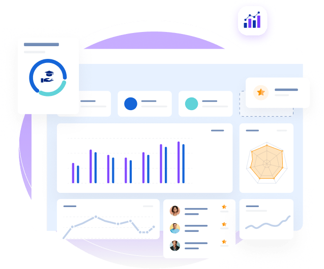 EDLIGO AI-Enabled Skills Management Skills management dashboard illustration with charts and employee profiles